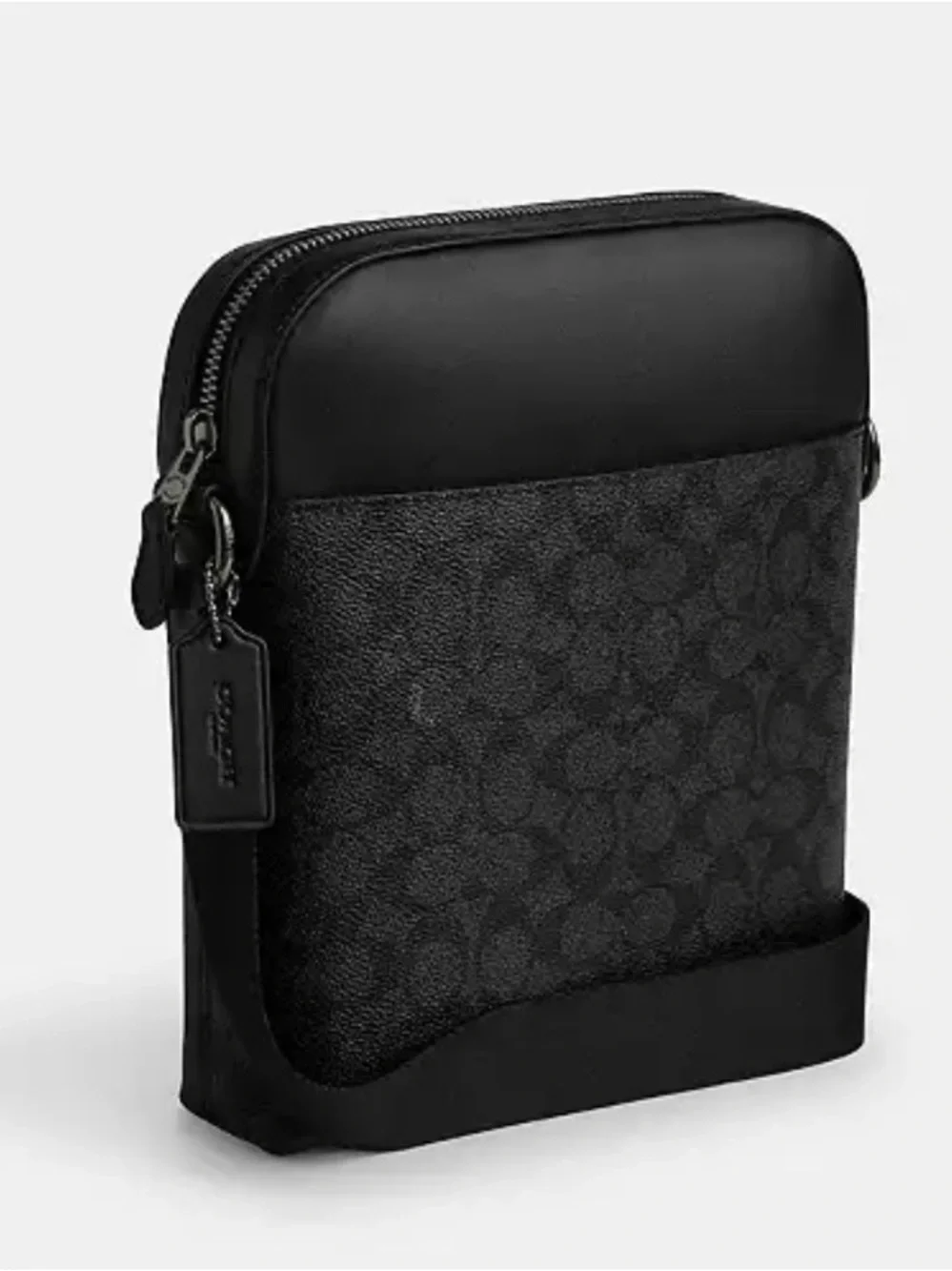 Coach Houston Flight Bag Black Signature Canvas Crossbody Black and Grey Logo